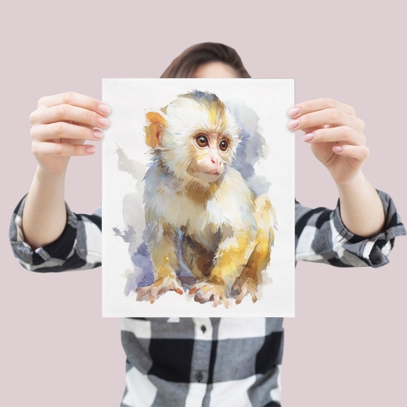 Watercolor Monkey Portrait Wall Art Print Unframed - Playful Jungle Charm - Picture 4 of 6
